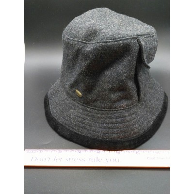 Liz Claiborne s Dark Gray Wool Blend Bucket Hat Pocket  Leather trim  eb-80171954